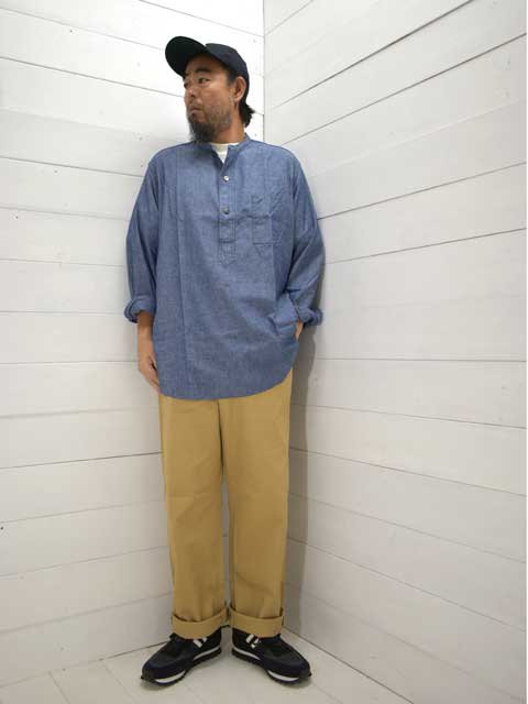 POST OVERALLS (ݥȥС륺)<br> Band Collar Shirt -classic chambray indigo-