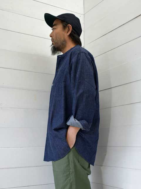 POST OVERALLS (ݥȥС륺)<br> Band Collar Shirt -light denim indigo-