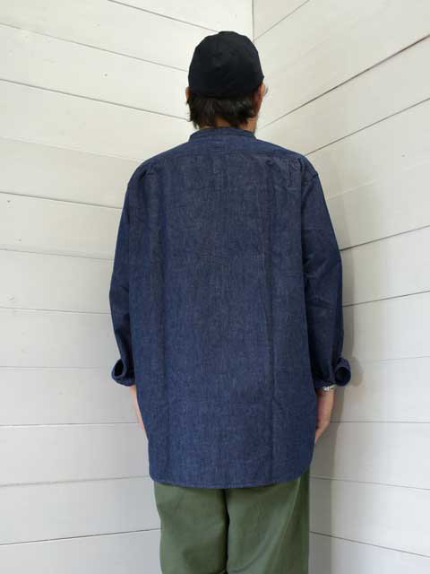 POST OVERALLS (ݥȥС륺)<br> Band Collar Shirt -light denim indigo-