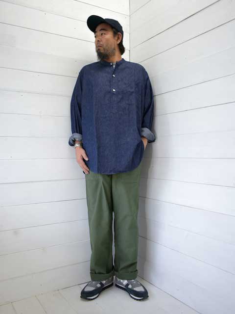 POST OVERALLS (ݥȥС륺)<br> Band Collar Shirt -light denim indigo-