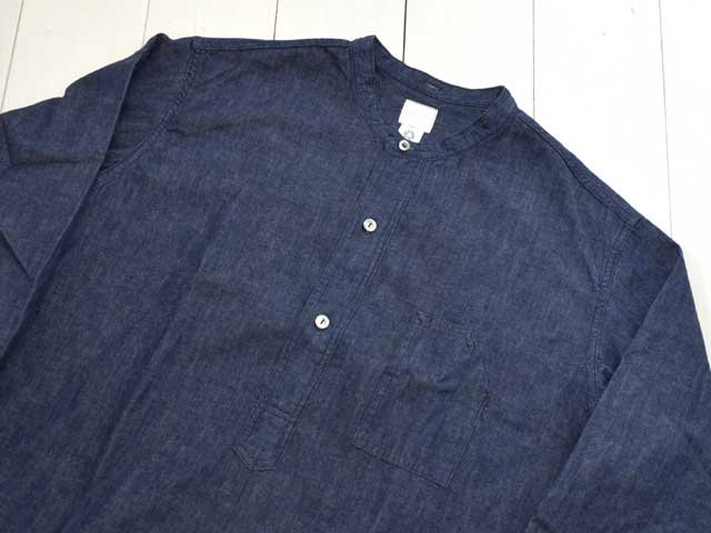 POST OVERALLS (ݥȥС륺)<br> Band Collar Shirt -light denim indigo- 