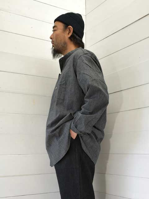 POST OVERALLS (ݥȥС륺)<br> Band Collar Shirt -grey covert salt & pepper-