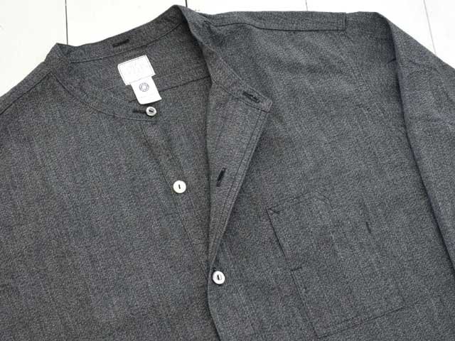 POST OVERALLS (ݥȥС륺)<br> Band Collar Shirt -grey covert salt & pepper-