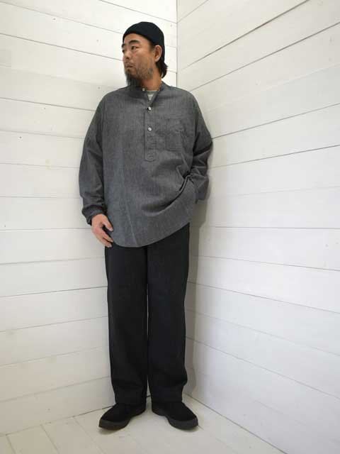 POST OVERALLS (ݥȥС륺)<br> Band Collar Shirt -grey covert salt & pepper-