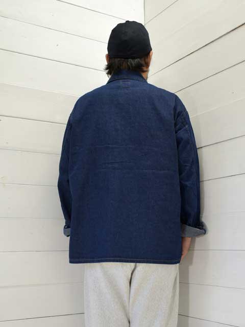 POST OVERALLS (ݥȥС륺)<br> ARMY Shirt -blue denim w/OD-yellow stitch indigo-