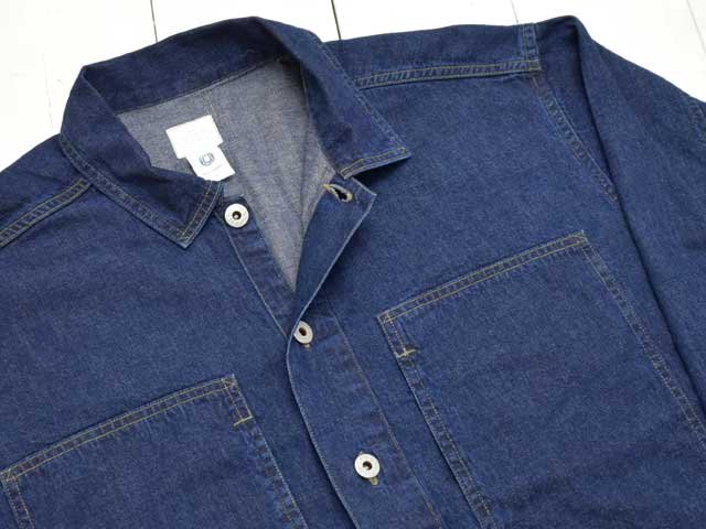 POST OVERALLS (ݥȥС륺)<br> ARMY Shirt -blue denim w/OD-yellow stitch indigo-