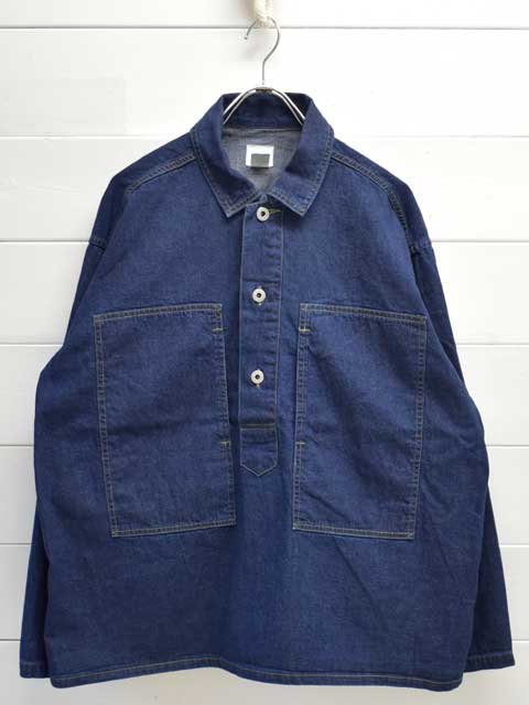 POST OVERALLS (ݥȥС륺)<br> ARMY Shirt -blue denim w/OD-yellow stitch indigo-