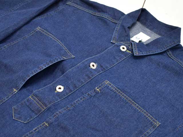 POST OVERALLS (ݥȥС륺)<br> ARMY Shirt -blue denim w/OD-yellow stitch indigo-