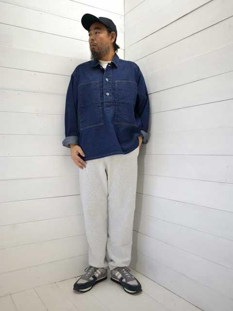 POST OVERALLS (ݥȥС륺)<br> ARMY Shirt -blue denim w/OD-yellow stitch indigo-