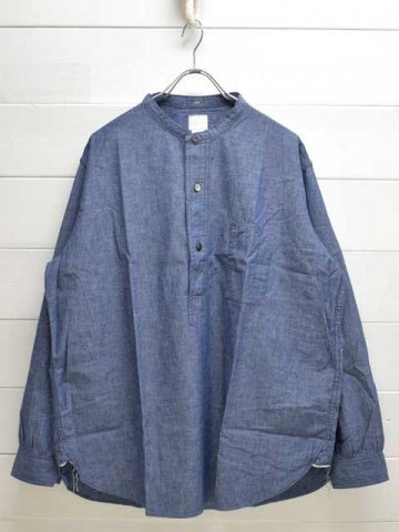 POST OVERALLS (ݥȥС륺)<br> Band Collar Shirt -classic chambray indigo-