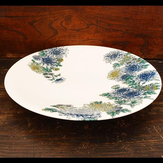 石川応援】慎太郎ごのみオリジナル 尺皿 菊（青） - 慎太郎ご