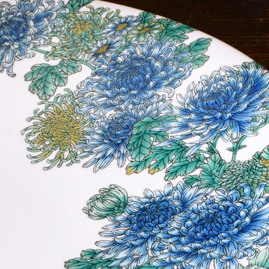 石川応援】慎太郎ごのみオリジナル 尺皿 菊（青） - 慎太郎ご