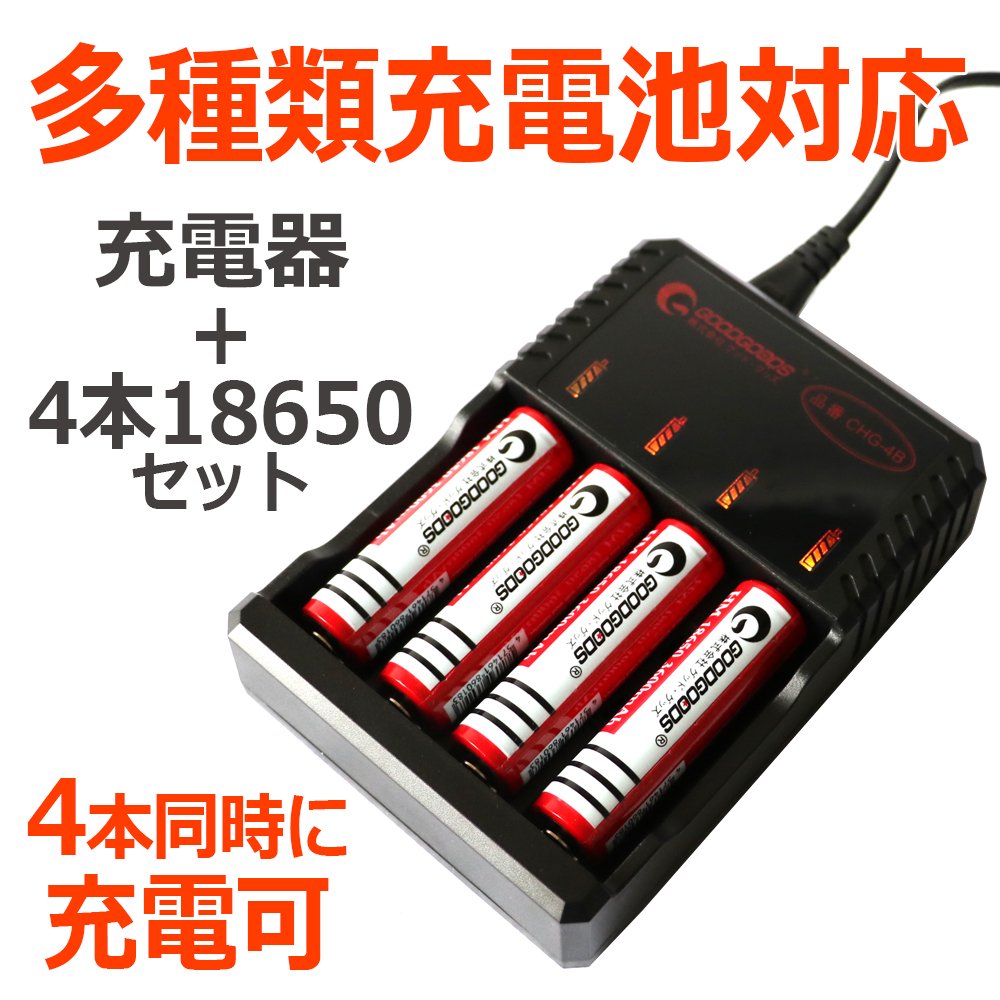 グッドグッズ(GOODGOODS) ACアダプター AC100-240V PSE認証取得 汎用型 18650リチウムイオン電池専用充電器  四本同時充電可 市販充電池対応 CHG-4B