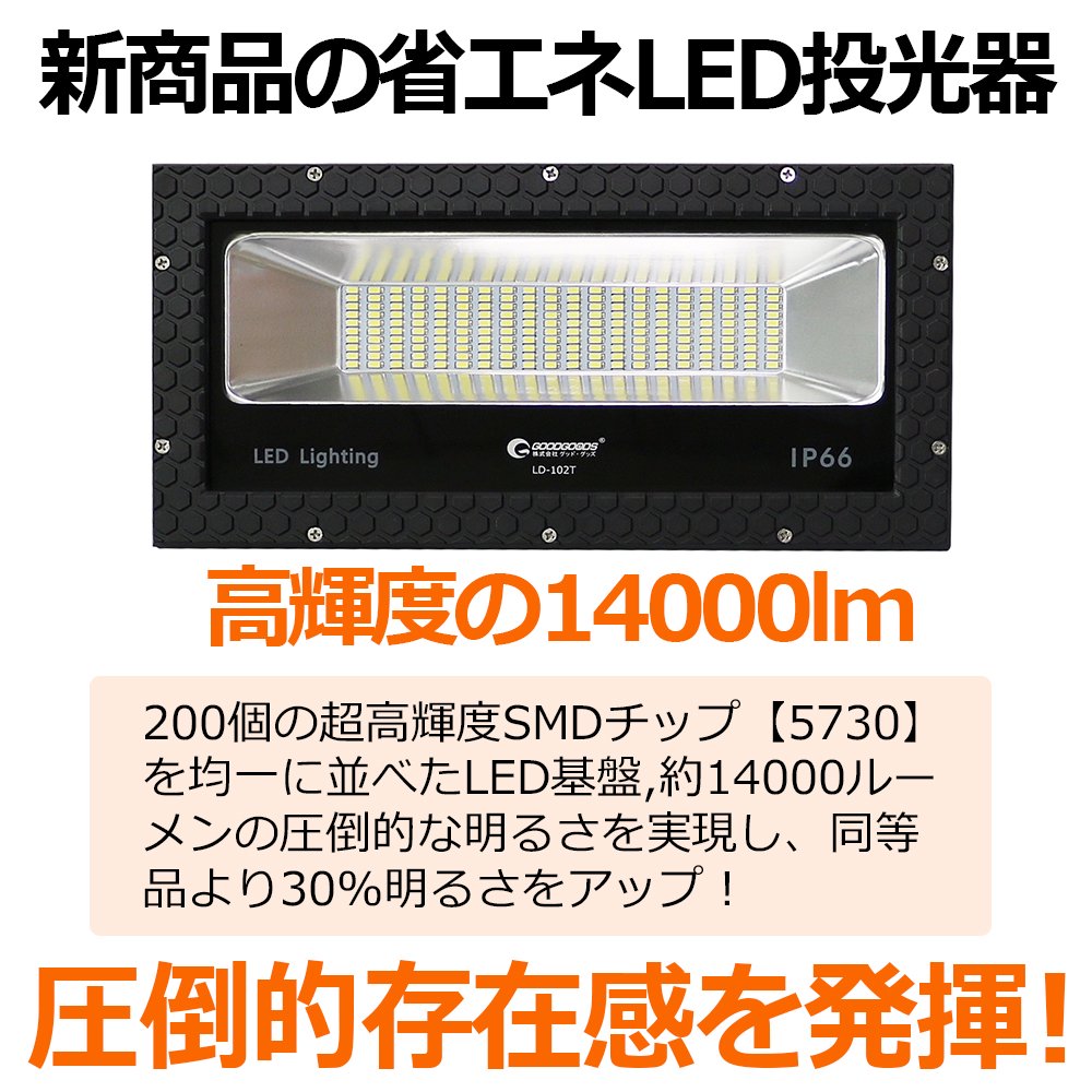 LD-102T LED投光器 100W 14000LM 薄型 昼光色 縦/横設置可 広角 作業灯 屋外 夜間作業