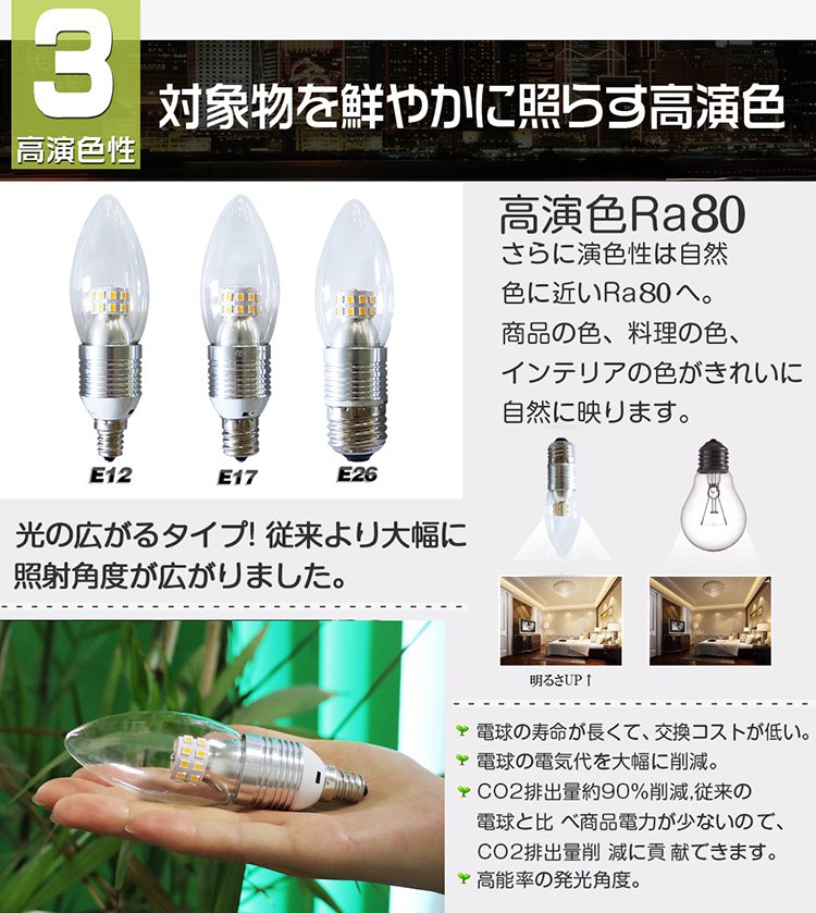 グッドグッズ(GOODGOODS) LED 電球 325LM E12/E17/E26 4W 電球色 LED電球 PSE認証 360°発光 調光対応  高演色 シャンデリア球 TS26-DQ