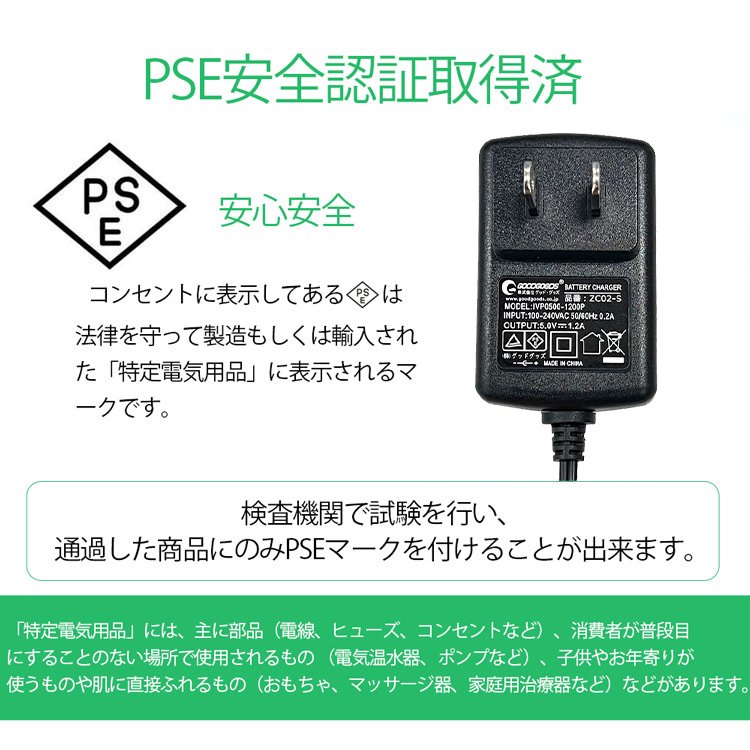 グッドグッズ(GOODGOODS) AC互換充電器 ACアダプター PSE安全認証  YC-02W/YC-06H/YC-N7B/YC-19P/YC-95R /YC-K6W専用充電器 ZC02-S