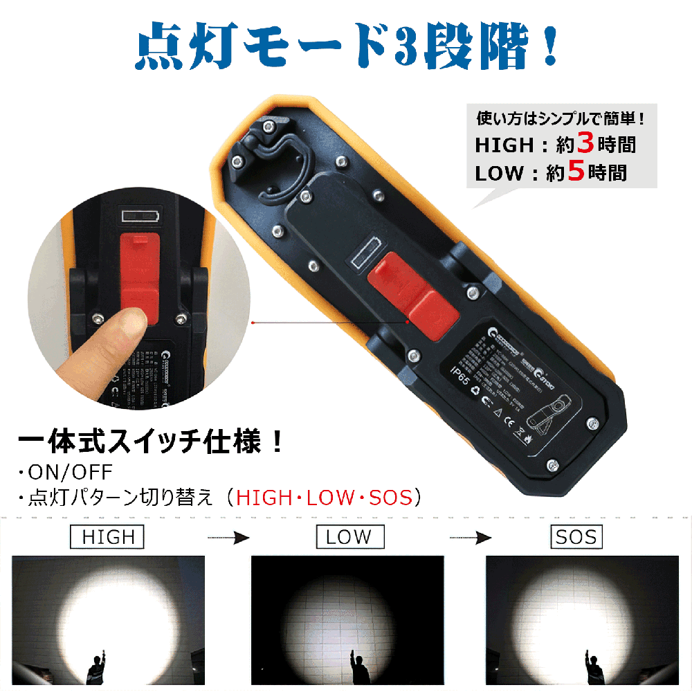 グッドグッズ(GOODGOODS) LED 作業灯 20W 2500LM 充電式 投光器 スティックライト マグネット付 自動車整備 ガレージ照明  アウトドア 非常灯 一年保証 YC-06H