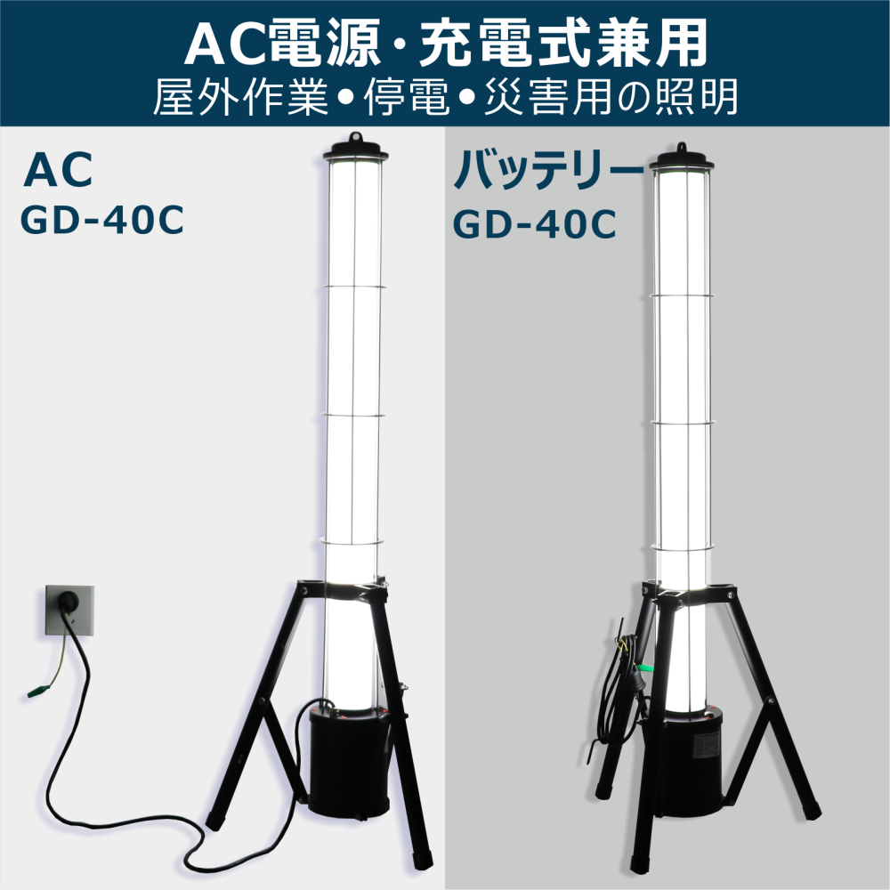 残りわずか】 グッド グッズ 店八個セット 充電式 作業灯 LED投光器 40W 蓄電式 家庭用電源兼用 三脚スタンド 投光器 屋外 防水  LED作業灯 工事現場 照明 停電対策 災害の備えに GD-40C