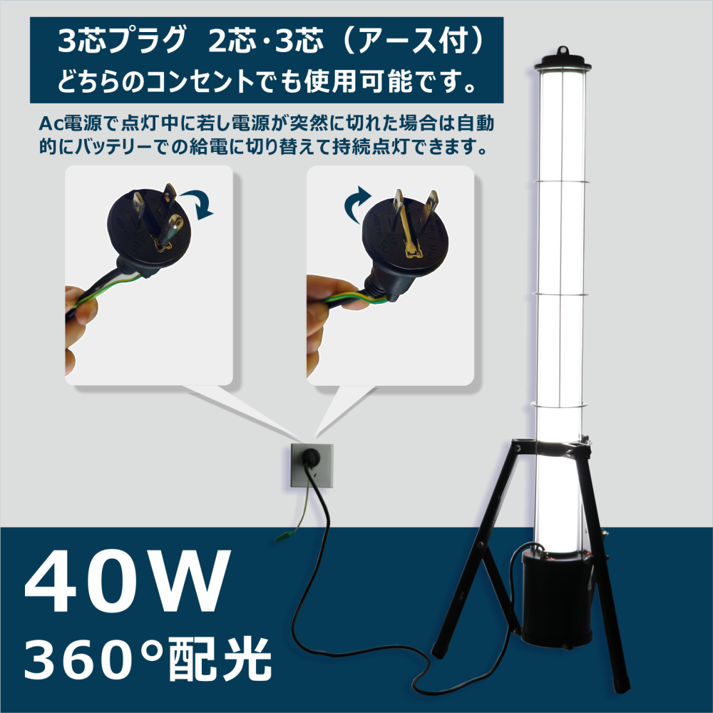 残りわずか】 グッド グッズ 店八個セット 充電式 作業灯 LED投光器 40W 蓄電式 家庭用電源兼用 三脚スタンド 投光器 屋外 防水  LED作業灯 工事現場 照明 停電対策 災害の備えに GD-40C