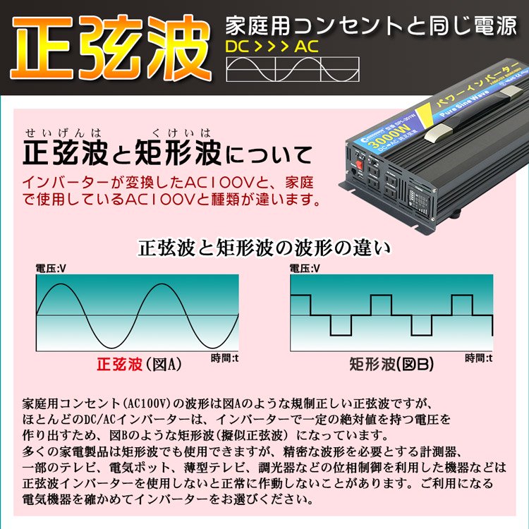 グッドグッズ(GOODGOODS) インバーター 3000W 変換器 DC12V-AC100V