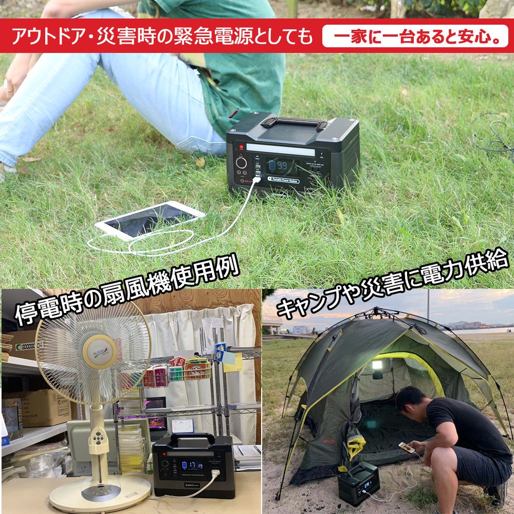 いい買い物の日キャンペーン 送料無料 ポータブル電源 ソーラーパネルセット 家庭用発電機 大容量 500w ソーラーチャージャー 折り畳 車中泊 防災 Set 145a