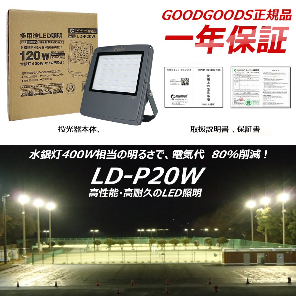 グッドグッズ(GOODGOODS) LED 投光器 120W 13400LM 薄型 高演色 Ra95