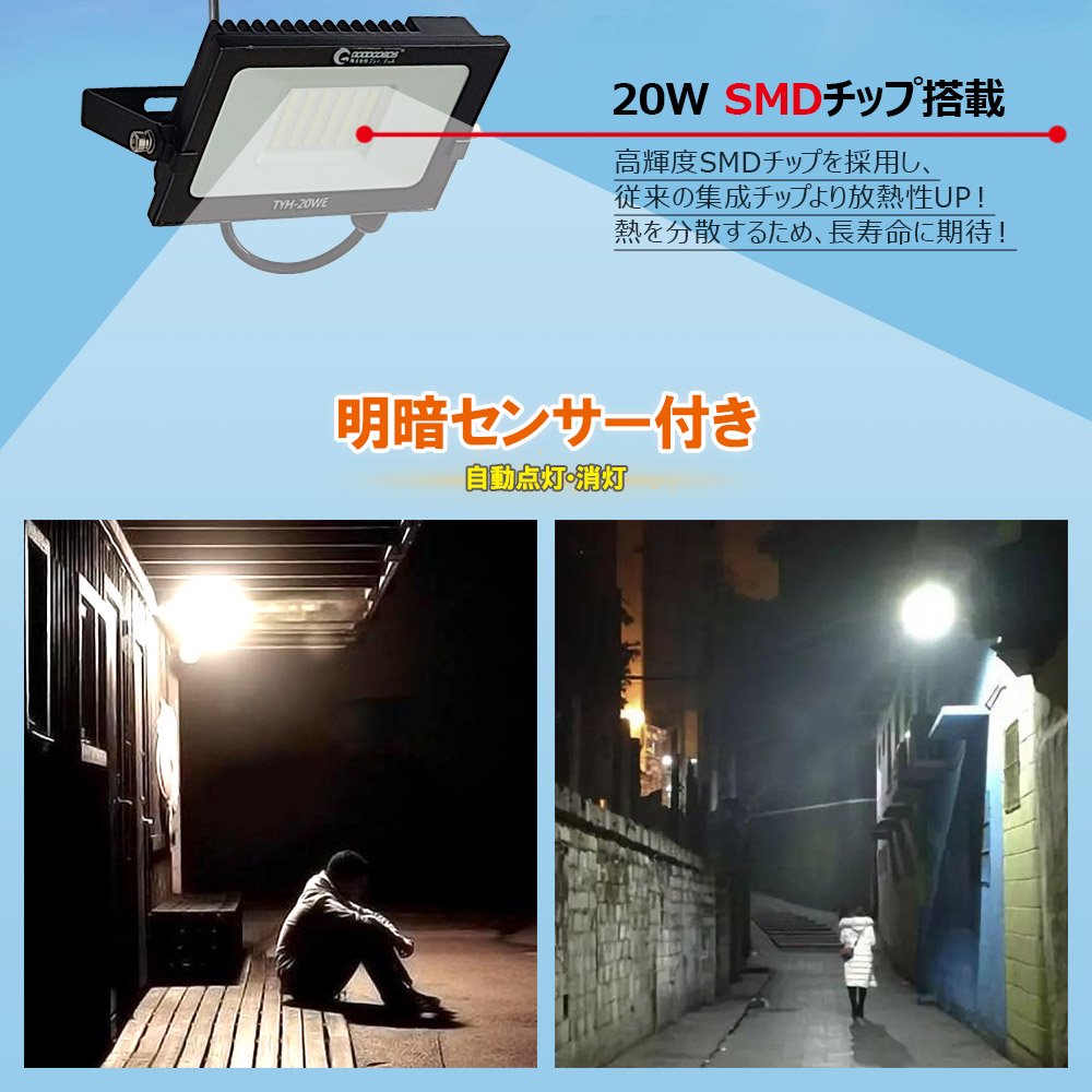 グッドグッズ(GOODGOODS) LED ソーラーライト 20W 電池交換式 ガーデン