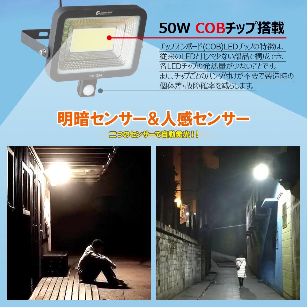LED 街灯 50w センサー ソーラー充電 防水 取付簡単 リモコン 工事不要-