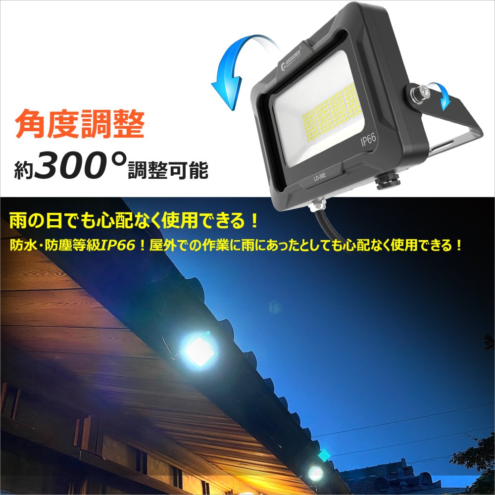 LD-30E LED投光器 30W 4500LM 小型 薄型 昼白色 IP66 取付簡単 看板照明 通気弁 倉庫 工場