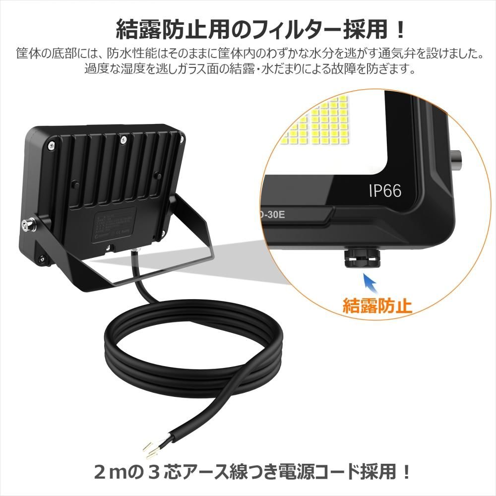 グッドグッズ(GOODGOODS) 30W LEDライト 設置型 便利 通気弁 防塵防水 IP66 倉庫 工場 工事 投光器 PSE認証付き 看板照明  駐車場灯 LD-30E