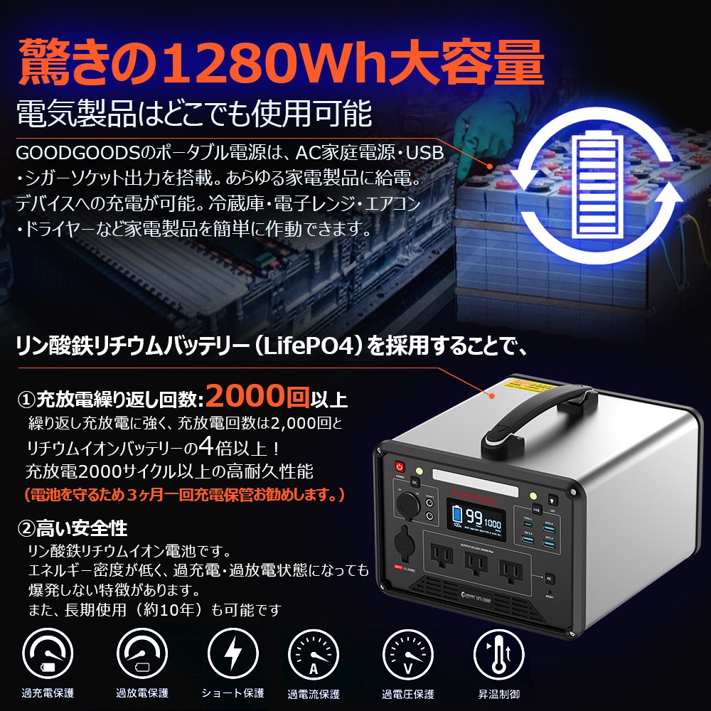 西日本産 ポータブル電源 大容量バッテリー シガーソケット出力