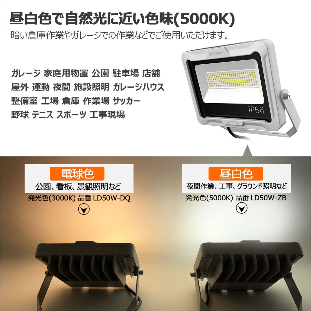 グッドグッズ(GOODGOODS) 50W LED投光器 IP66 屋外 オリジナル