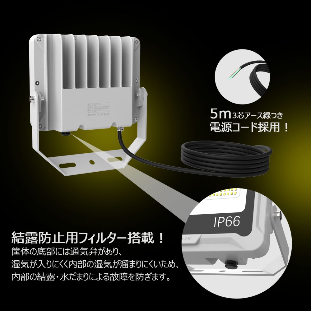 グッドグッズ(GOODGOODS) 50W LED投光器 IP66 屋外 オリジナルステー 駐車場 グラウンド 昼白色 高演色 小型 軽量  LD50W-ZB