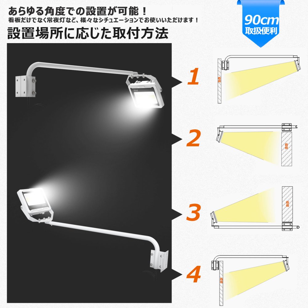 グッドグッズ(GOODGOODS) 60W 一体型LED 看板ライト アームスポットライト 高演色性 ＞Ra95 白/黒 壁取付 防水  LD-K6W/LD-K6B