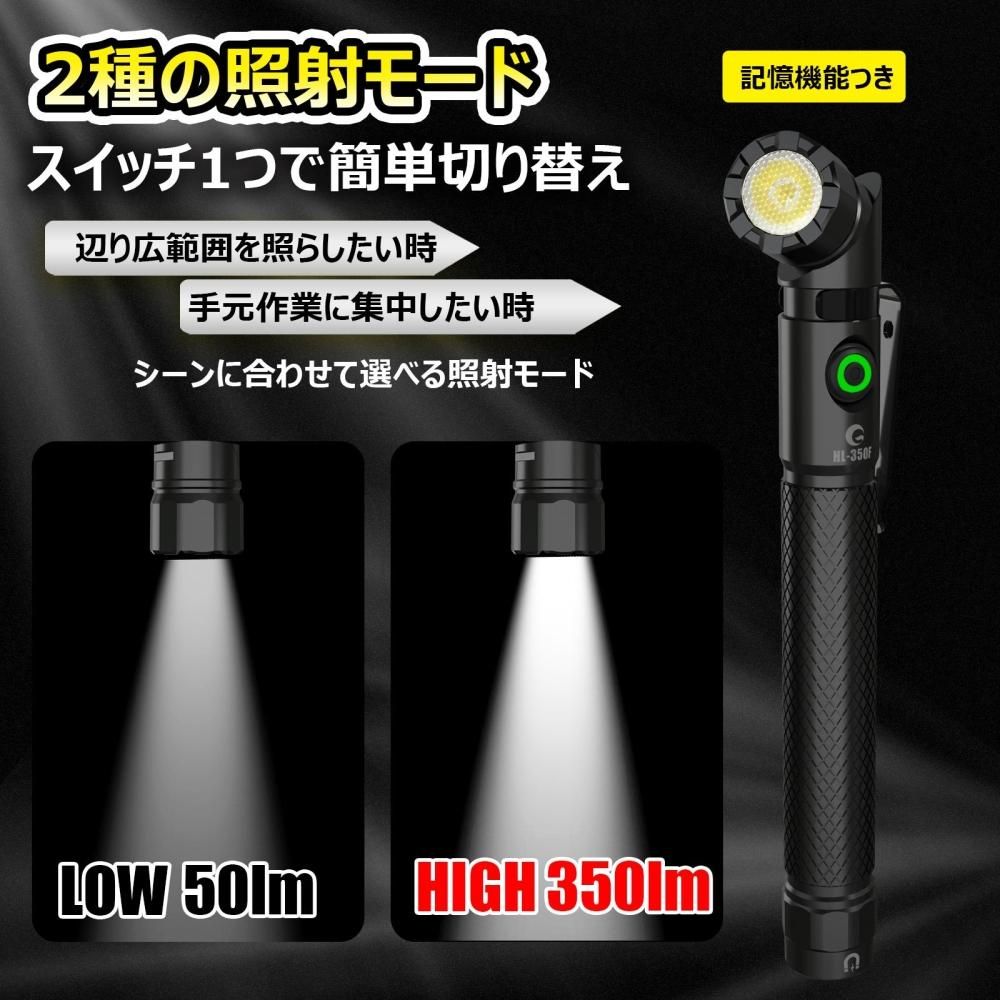 HL-350F 首振りLED懐中電灯 充電式 350LM 耐衝撃性 IP65防水