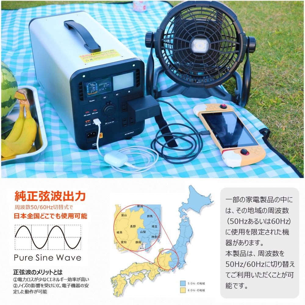1200W ポ-タブル電源 + 200W ソーラーパネル セット 1008Wh リン