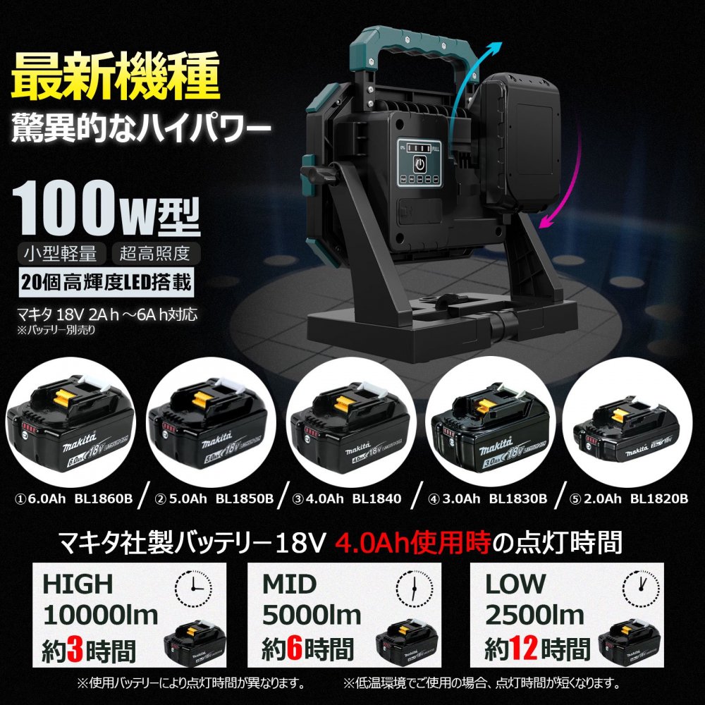 CB-M90D002A ライト1個と三脚SET 100W マキタバッテリー対応 バッテリー着脱式 強力マグネット 三脚スタンド※バッテリー付属なし