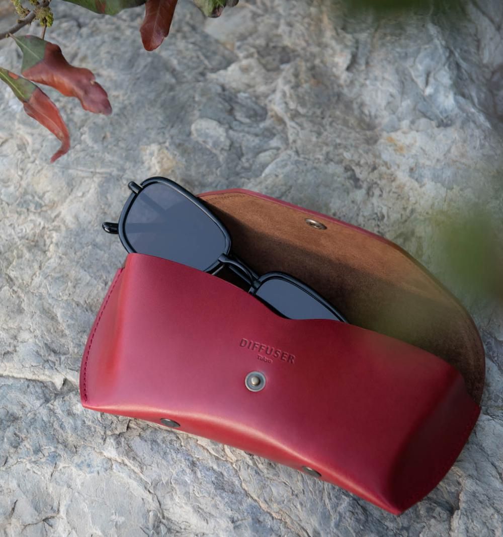 OIL LEATHER EYEWEAR CASE / Green & Dark Brown | DIFFUSER