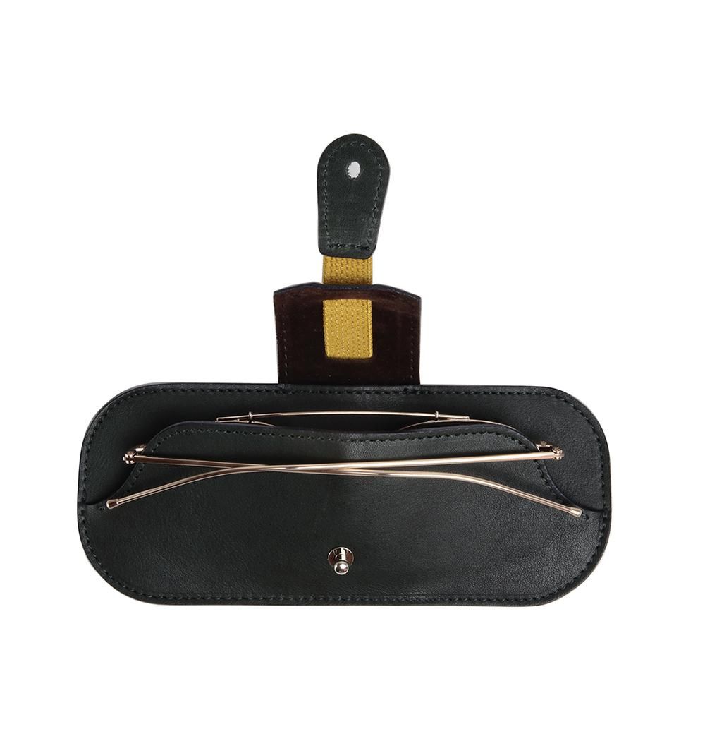 OIL LEATHER SMART EYEWEAR CASE / Dark Green & Brown