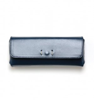 OIL LEATHER RECT EYEWEAR CASE / Blue & Light Greyξʲ