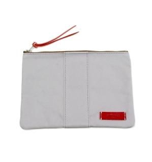 VERSATILE CANVAS POUCH  / Grey & Red Leather  (inside Bege)ξʲ