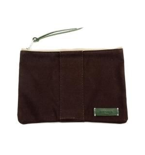 VERSATILE CANVAS POUCH  / Dark Brown & Green Leather   (inside Green)ξʲ