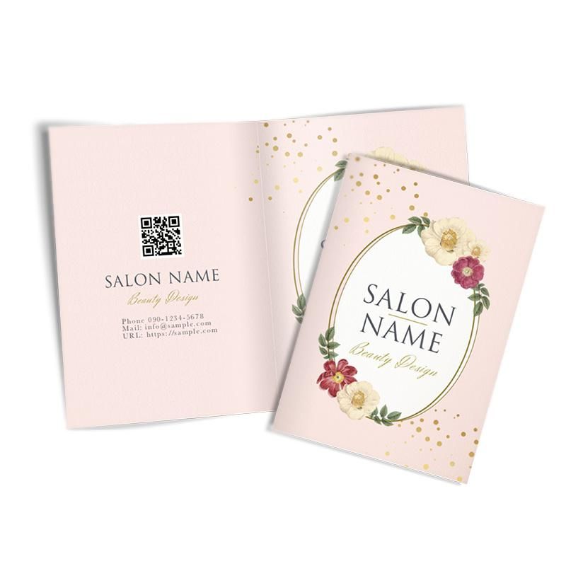 2つ折りミニリーフレット｜上品フラワー｜繊細タッチデザイン