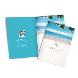 2つ折りミニリーフレット｜きれいな海と砂浜｜爽やかおしゃれデザインパンフレット					