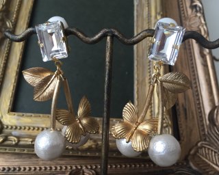Antique butterfly cherry Pierced & Earrings