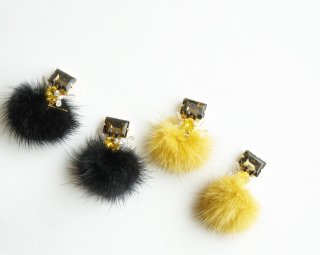 Mink fur honey bee  Pierced&Earrings-yellow-