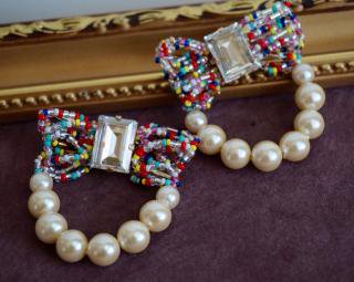 ribbon beads Pierced&Earrings -multi-