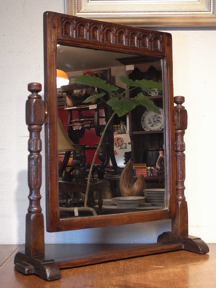 アンティーク ヴィンテージ イギリス製 卓上 ミラー 一面鏡 鏡 