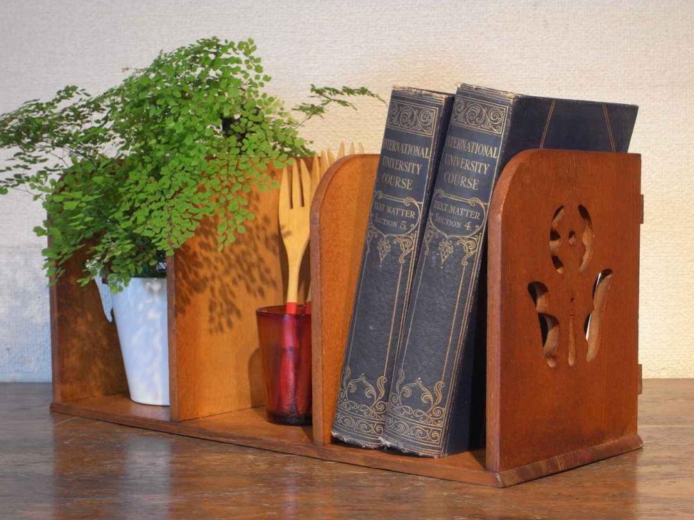 アンティーク レトロな 木製 卓上 本立て 本棚 小物整理 調味料入れ