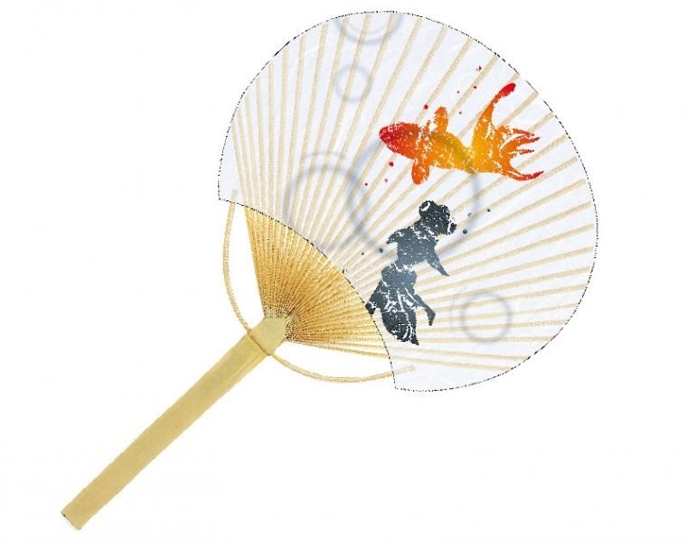 うちわ　団扇　金魚　１つ うちわ 団扇 都うちわ 豆うちわ ミニうちわ 金魚 緑 水色 京都